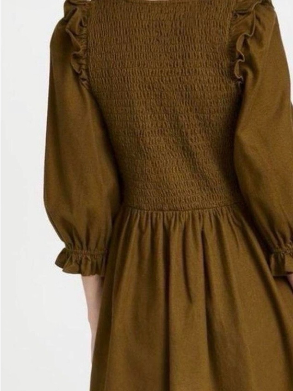 Madewell Olive Brown Flannel Smocked dress with Elastic Cuffs - Picture 2 of 7